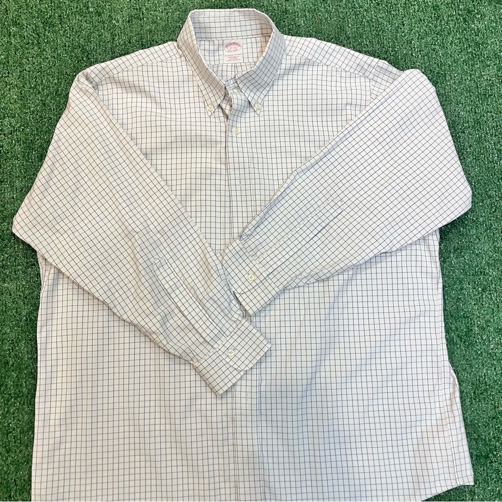 Classic White Grid Dress Shirt Exclusive Brooks Brothers Size L Men